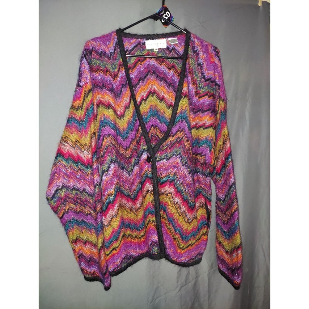 Vintage Chevron Rainbow Knit Cardigan by Highgate Ltd (size M)